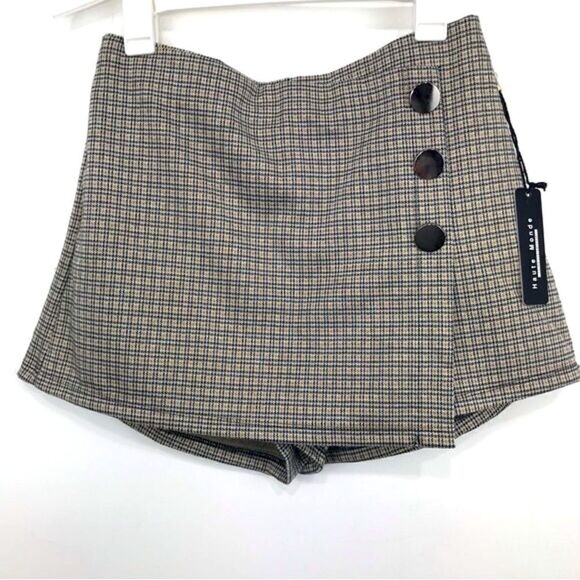 Haute Monde Tan Brown Tweed Print Mini Stretch Knit Skort - Picture 1 of 14